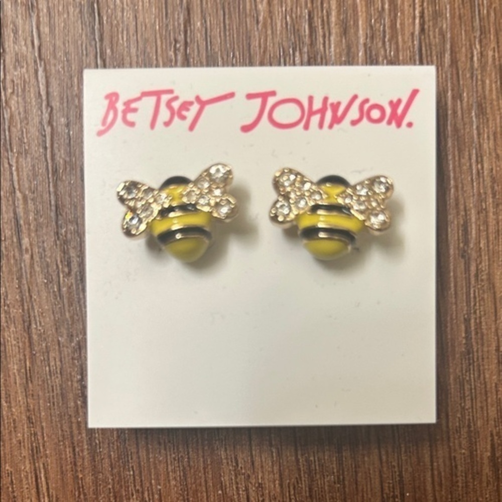 NWT Betsey Johnson Yellow and Black Bee Earrings
